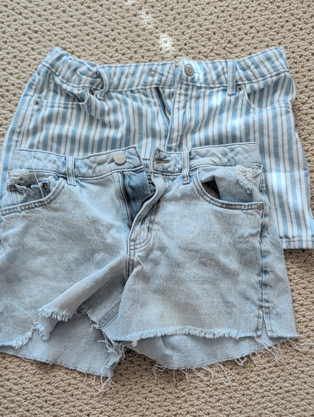 Cat & Jack & Art Class Striped Cotton Short + Light-Wash Distressed Denim Short
